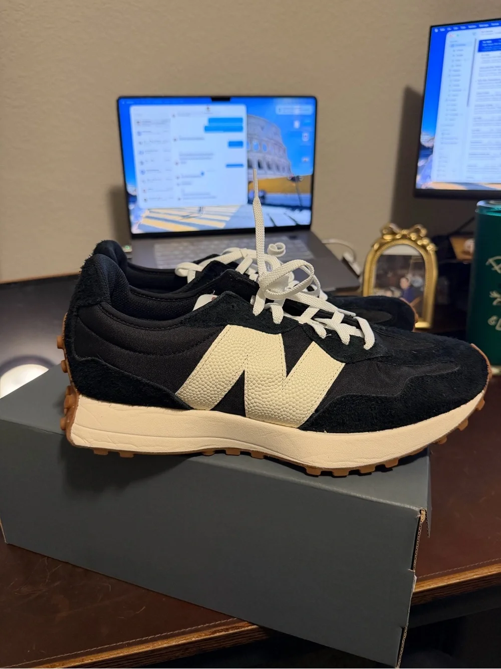 New Balance Black & White Retro-Style Runner with Gum Outsole